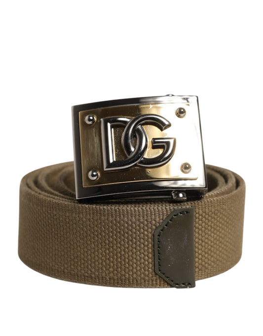 Dolce &amp; Gabbana Militärgrönt Nylonbälte med Logotyp och Metallspänne