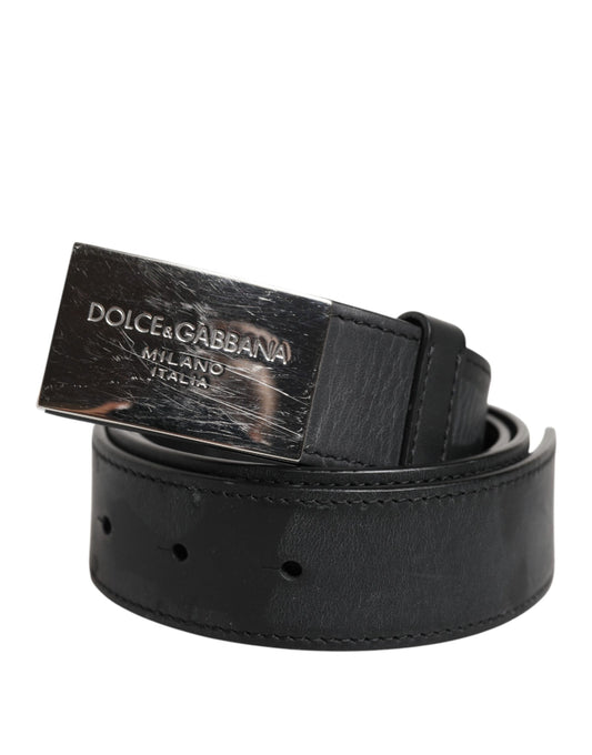 Dolce &amp; Gabbana svart läderbälte med klassiskt metallspänne och logotyp
