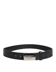 Dolce & Gabbana Black Leather Classic Metal Logo Buckle Belt