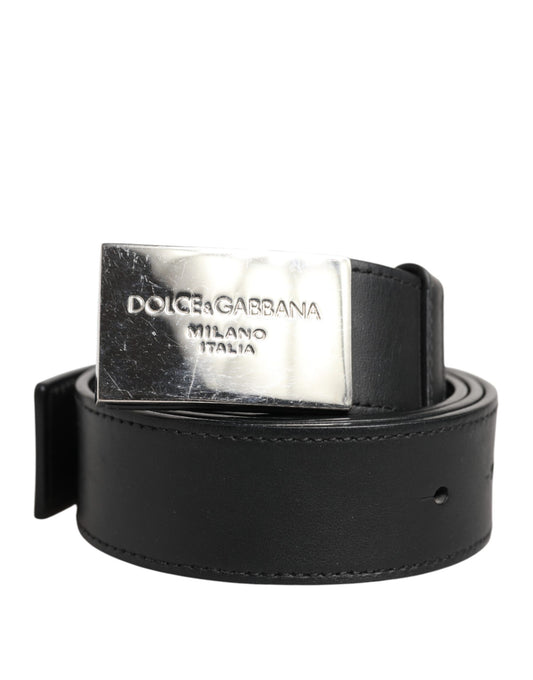 Dolce &amp; Gabbana svart läderbälte med klassiskt metallspänne och logotyp