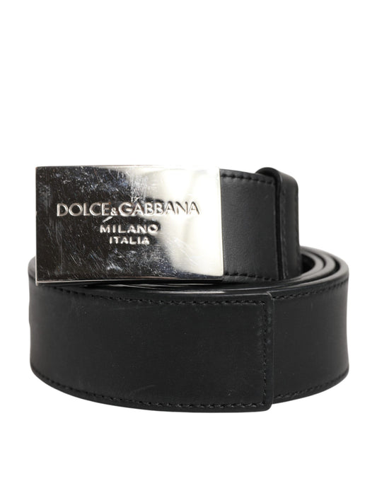 Dolce &amp; Gabbana svart läderbälte med klassiskt metallspänne och logotyp