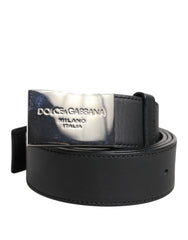Dolce & Gabbana Black Leather Metal Logo Buckle Belt