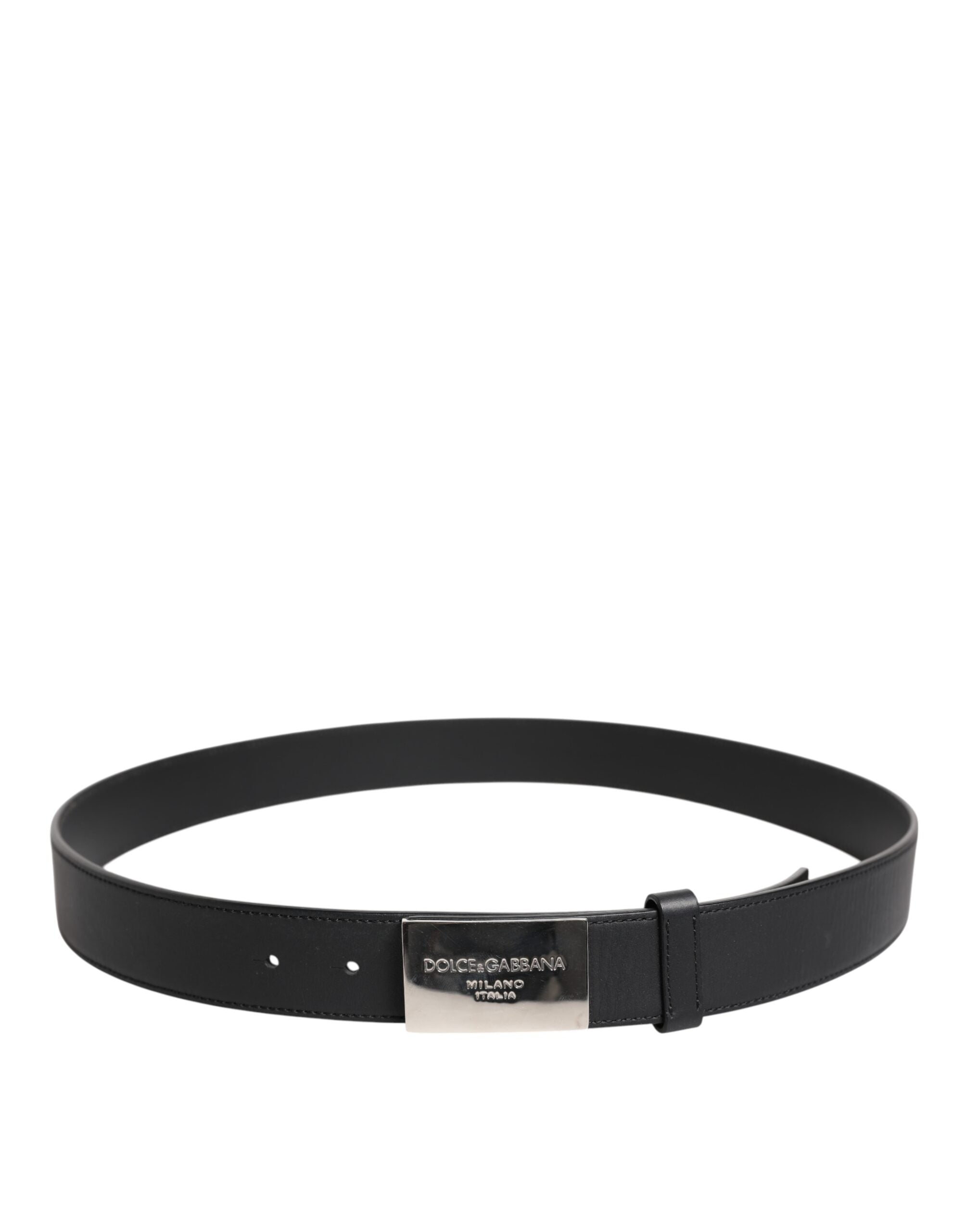 Dolce & Gabbana Black Leather Metal Logo Buckle Belt