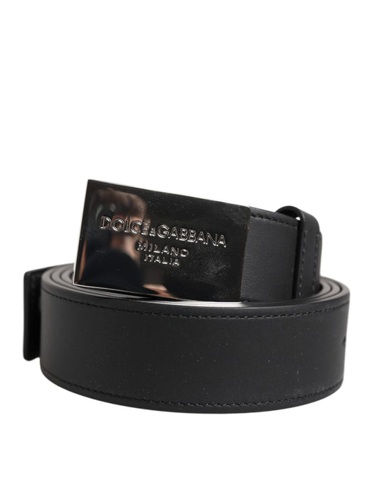 Dolce &amp; Gabbana svart läderbälte med klassiskt metallspänne och logotyp