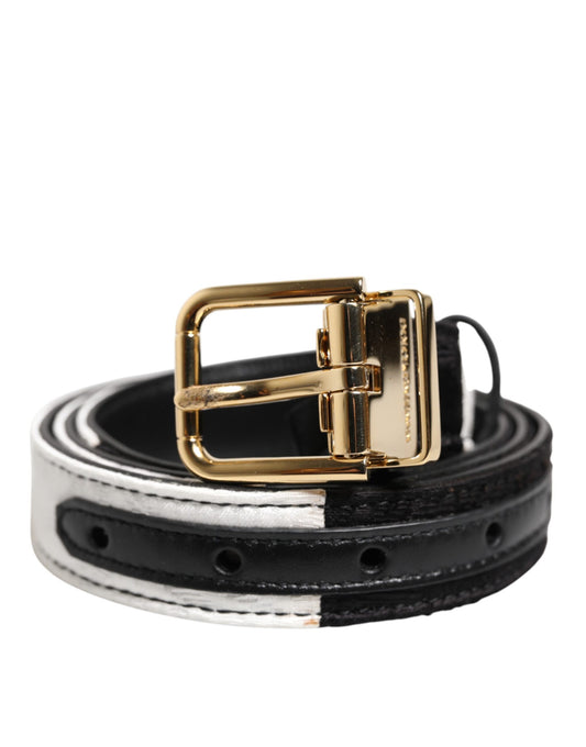 Dolce &amp; Gabbana Svartvitt Patchwork Guldfärgat Metallspännesbälte