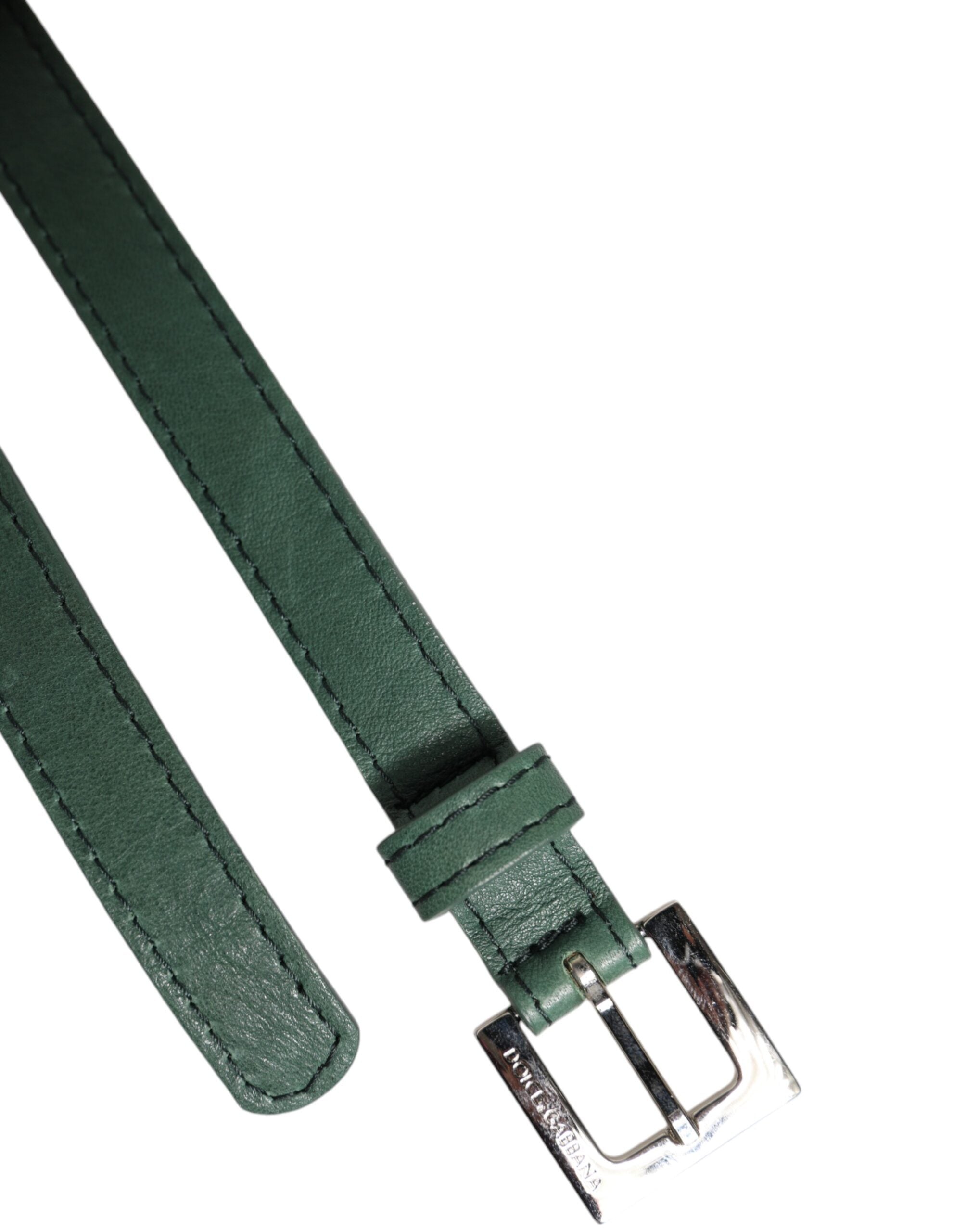 Dolce & Gabbana Dark Green Leather Silver Metal Buckle Belt