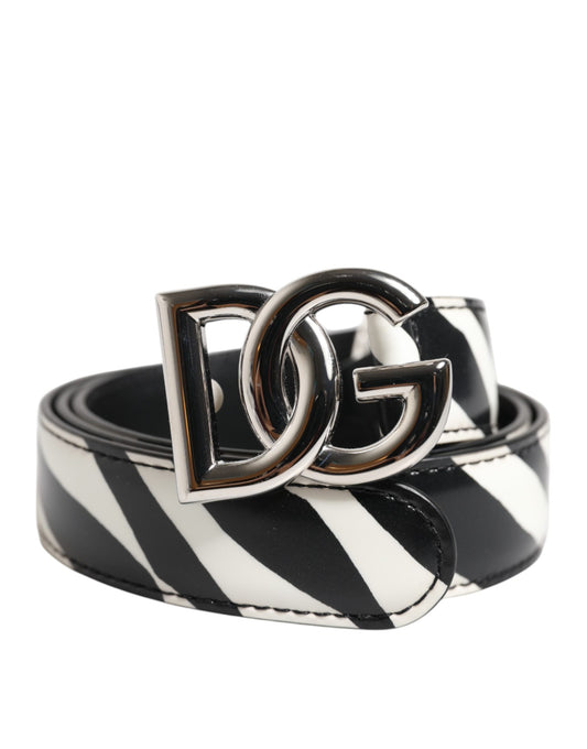 Dolce &amp; Gabbana Svartvitt Läderbälte med Silverfärgad Metallspänne