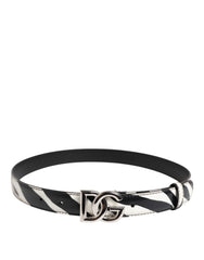 Dolce & Gabbana Black White Leather Silver Metal Buckle Belt