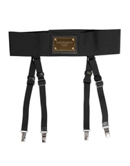Dolce & Gabbana Black Leather Logo Wide Waist Belt Suspender
