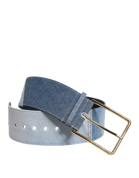 Dolce &amp; Gabbana Tvåfärgat Blått Denim Guldfärgat Metallspännesbälte
