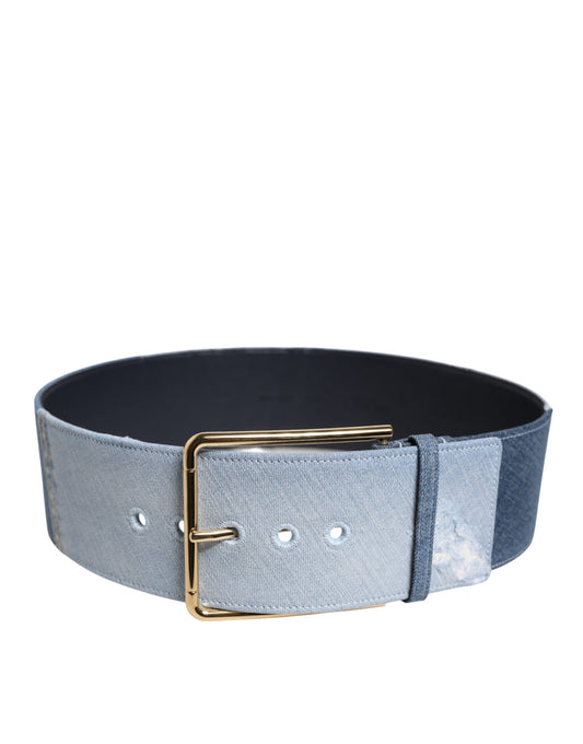 Dolce &amp; Gabbana Tvåfärgat Blått Denim Guldfärgat Metallspännesbälte