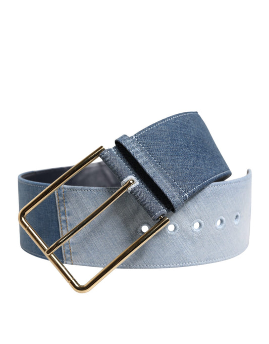 Dolce &amp; Gabbana Tvåfärgat Blått Denim Guldfärgat Metallspännesbälte