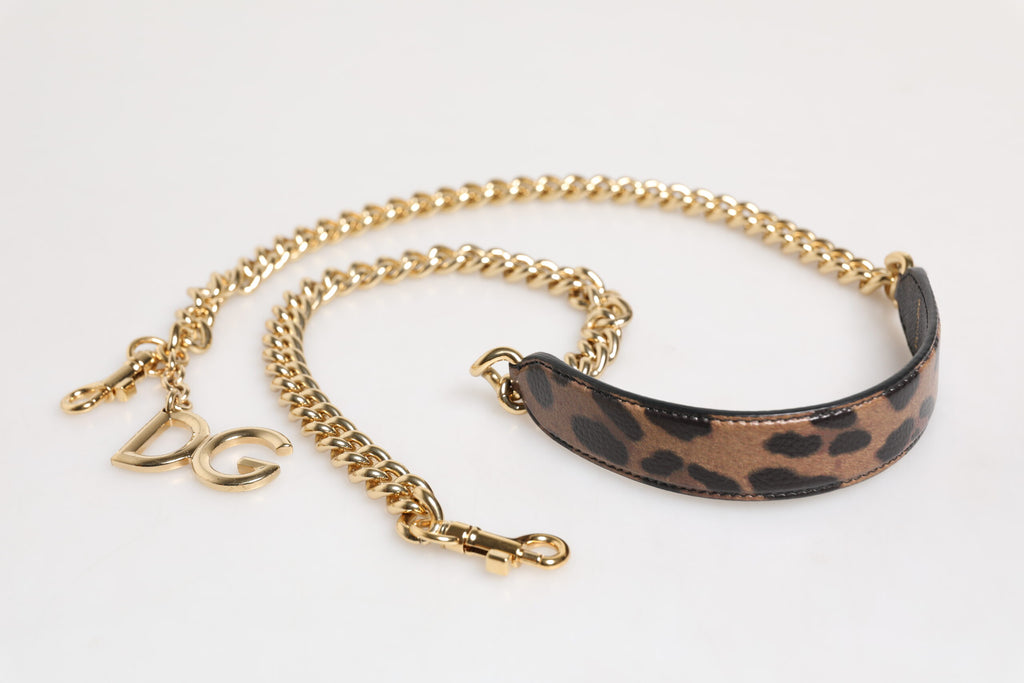 Brun leopard guld mässingskedja tillbehör axelrem