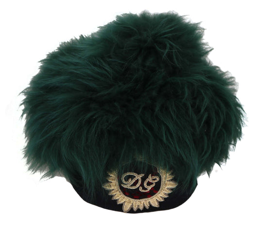 Dolce &amp; Gabbana grön päls DG-logotyp broderad clochehatt