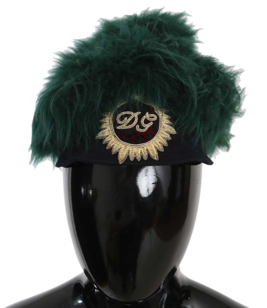 Dolce &amp; Gabbana grön päls DG-logotyp broderad clochehatt