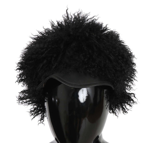 Dolce &amp; Gabbana Svart Tibetansk Lammpäls Läder Gatsby Hatt