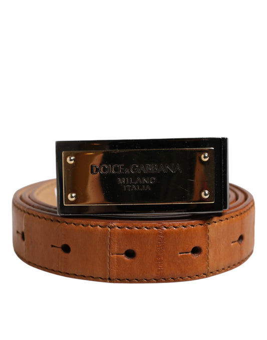 Dolce &amp; Gabbana Browned Off Läder Guldfärgat DG Logotypspännesbälte