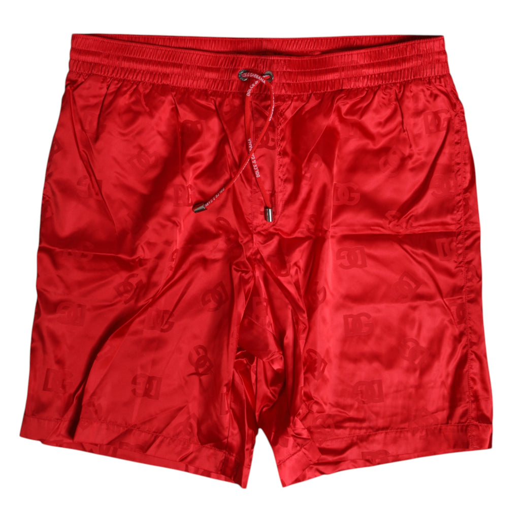 Röda badshorts med dragsko i nylon och badkläder