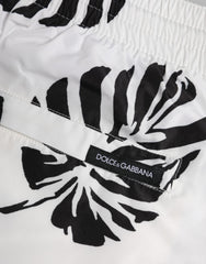 Dolce & Gabbana White Black Print Beachwear Shorts Swimwear