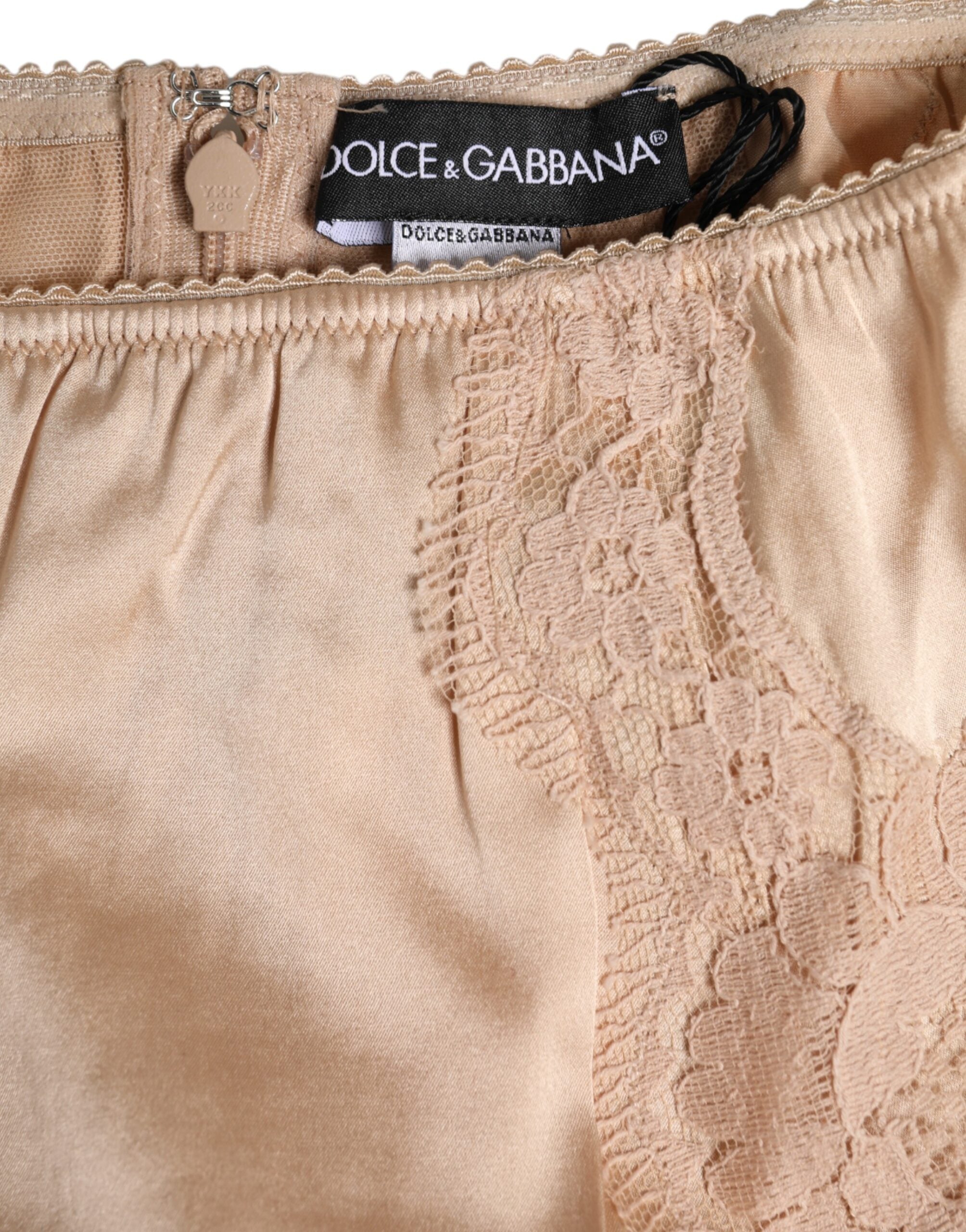 Beige sidenspets bikiniunderkläder med hög midja