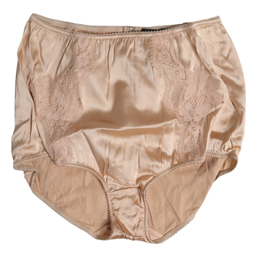 Beige silkeblonder bikinitruse med høy midje