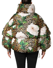Dolce & Gabbana Multicolor Leopard Rose Puffer Quilted Jacket