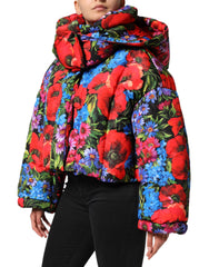 Dolce & Gabbana Multicolor Floral Hooded Puffer Coat Jacket