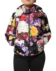 Dolce & Gabbana Multicolor Floral Hooded Puffer Quilted Jacket