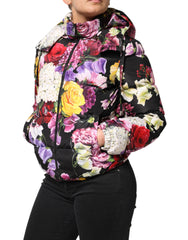 Dolce & Gabbana Multicolor Floral Hooded Puffer Quilted Jacket