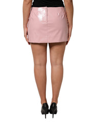 Dolce & Gabbana Glossy Pink Cotton Mid Waist Mini Skirt