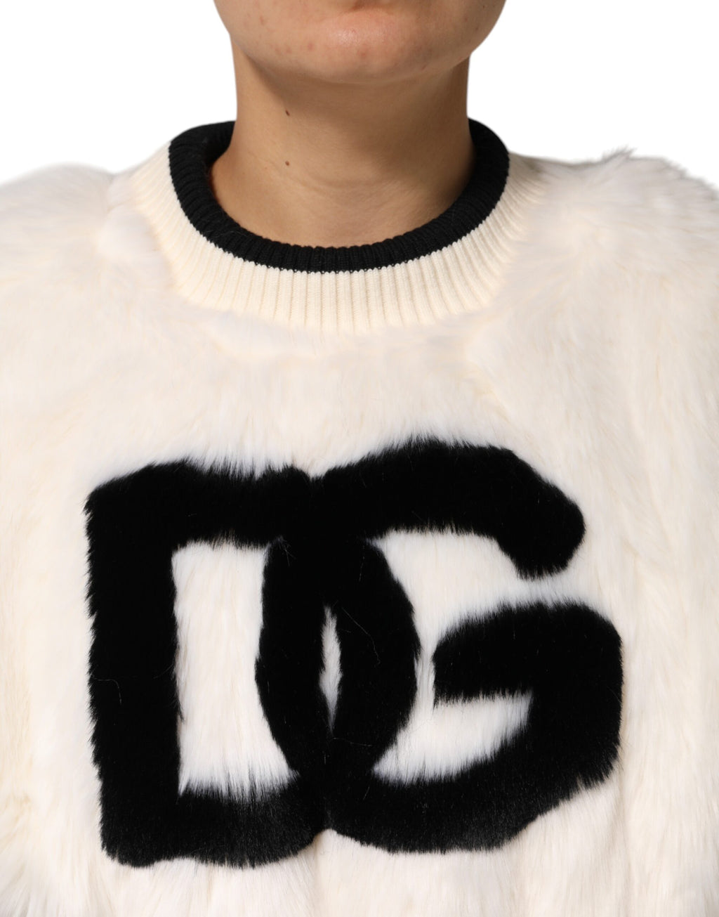 Vit Beskuren Fuskpäls DG Sweatshirttröja