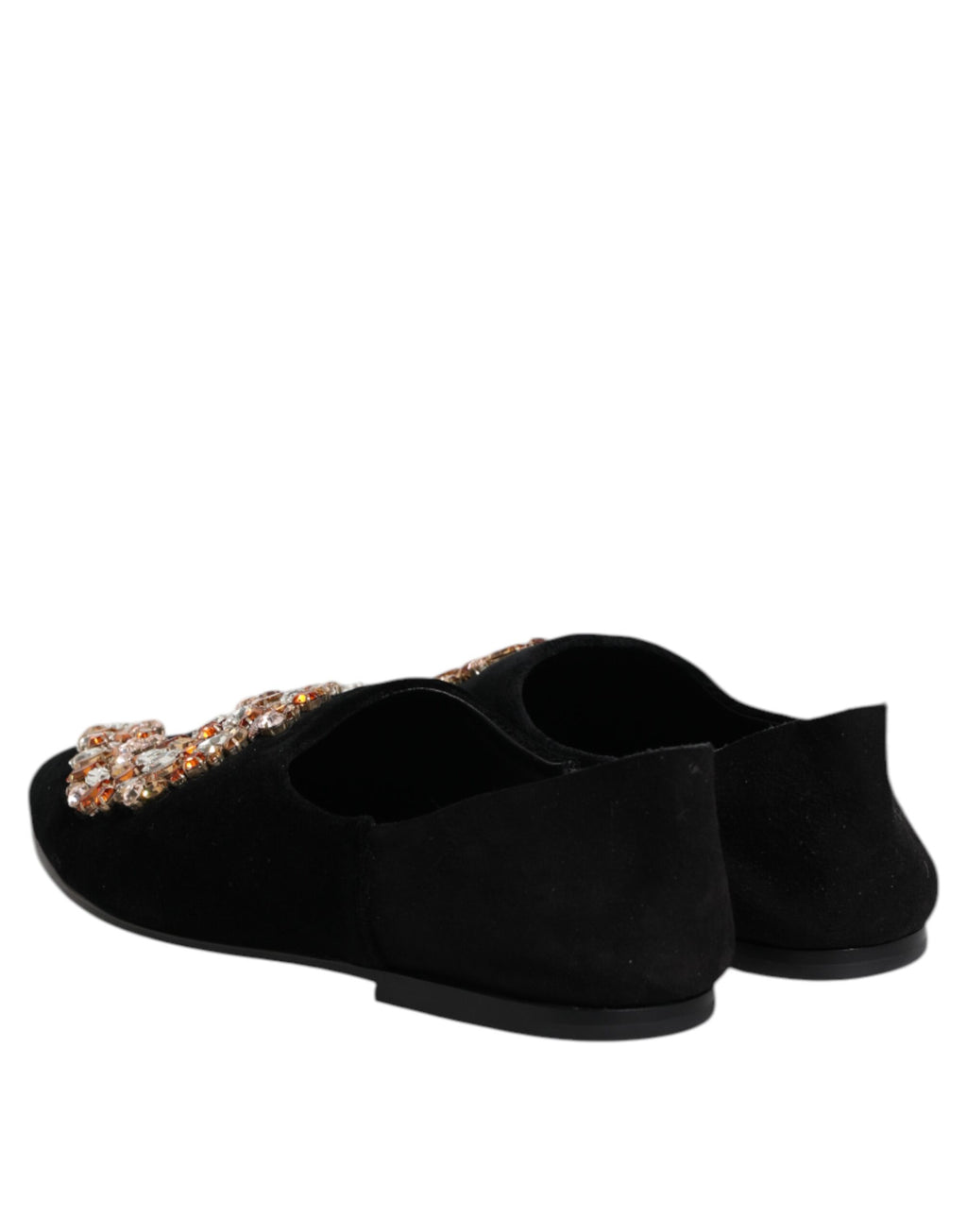 Svarta sammetsutsmyckade loafers med slip-on-motiv