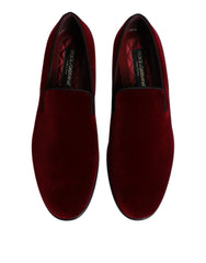 Dolce & Gabbana Red Cotton Velvet Slip On Loafers Formal Shoes
