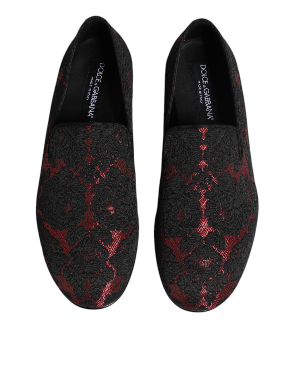 Röda Svarta Jacquard Slip On Herr Loafers Skor