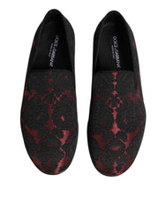 Dolce & Gabbana Red Black Jacquard Slip On Men Loafers Shoes