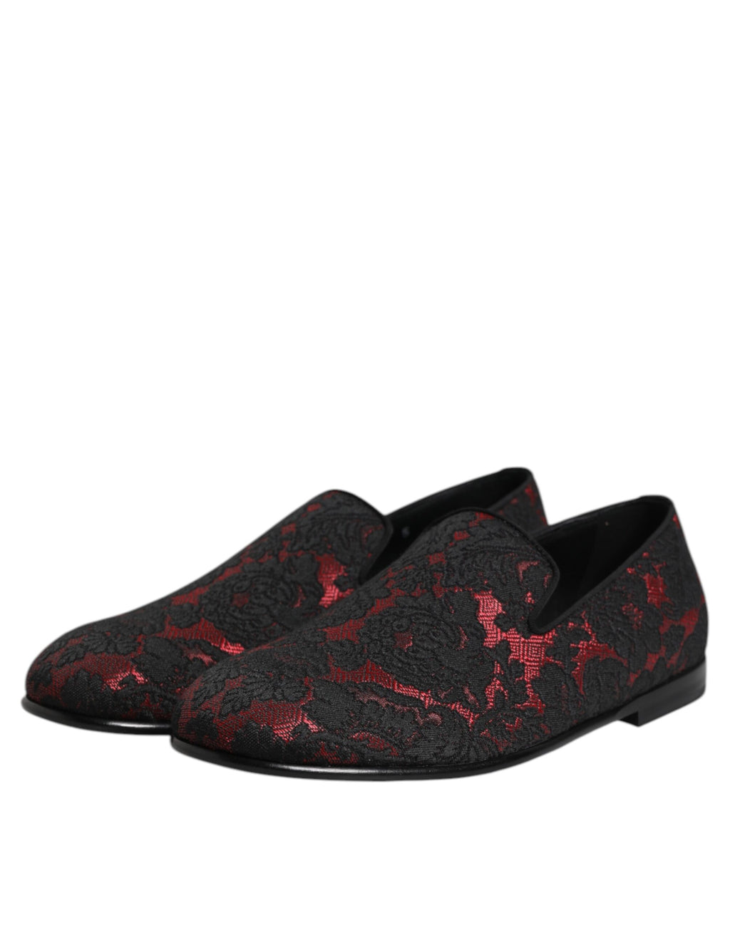 Röda Svarta Jacquard Slip On Herr Loafers Skor