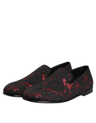 Dolce & Gabbana Red Black Jacquard Slip On Men Loafers Shoes
