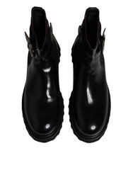 Dolce & Gabbana Black Belted DG Logo Men Chelsea Boots Shoes