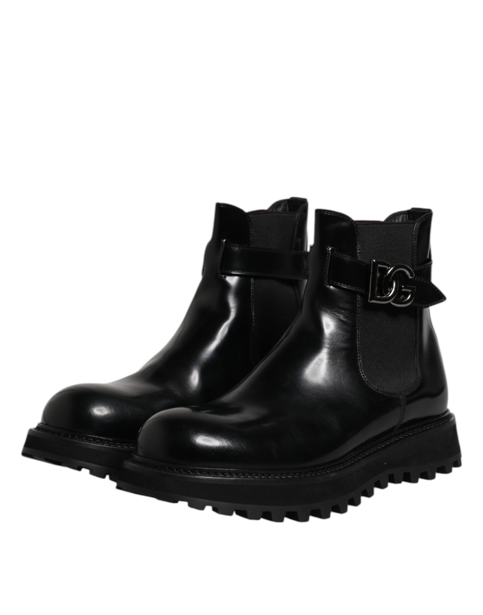 Dolce & Gabbana Black Belted DG Logo Men Chelsea Boots Shoes