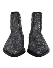 Dolce & Gabbana Dark Gray Cotton Sequined Chelsea Boots Shoes