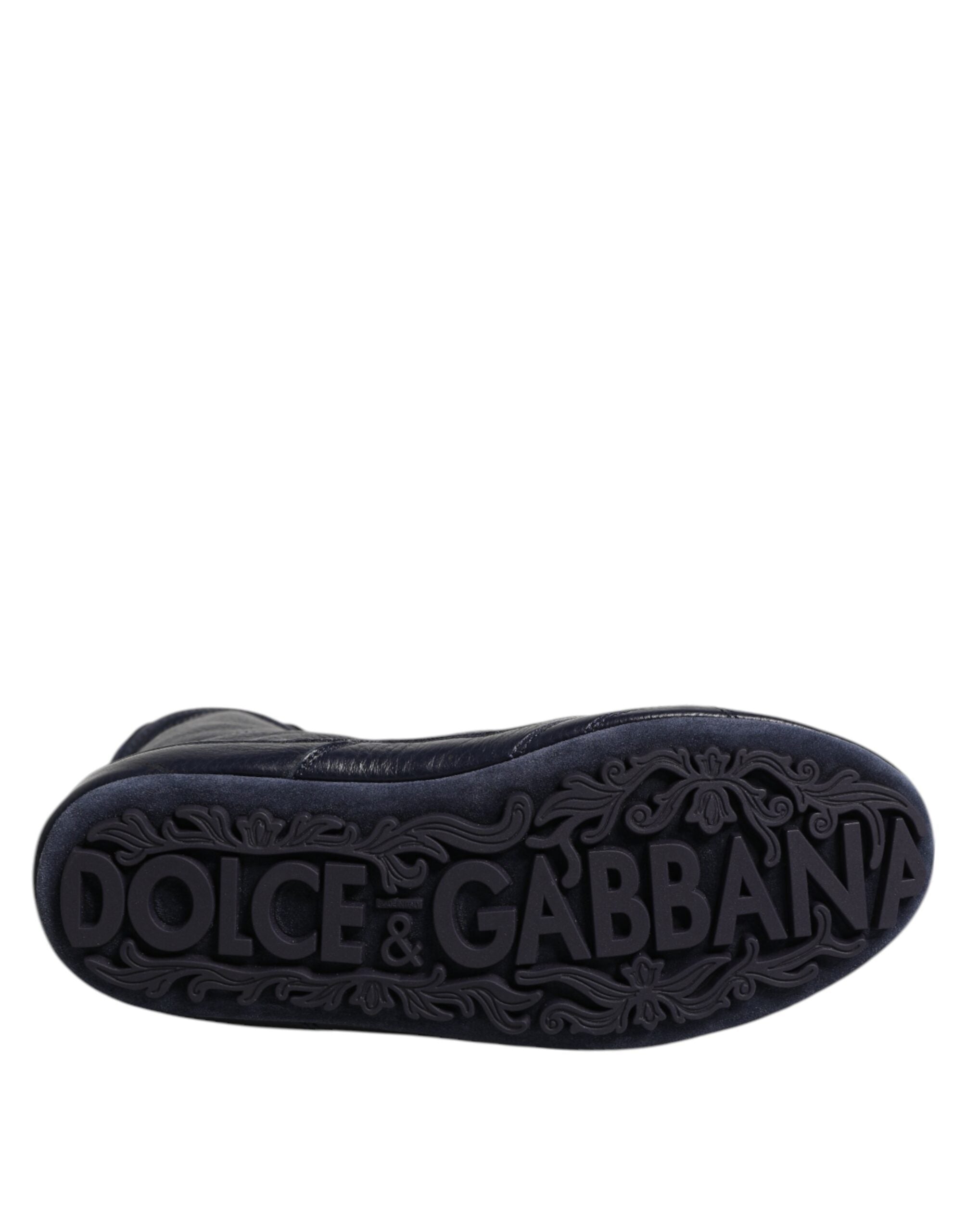 Dolce & Gabbana Dark Blue Leather KING High Top Sneakers Shoes