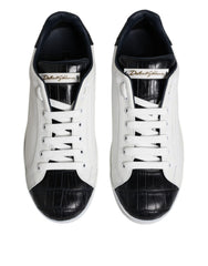 Dolce & Gabbana White Black Leather Portofino Sneaker Shoes