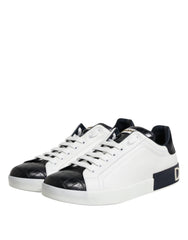 Dolce & Gabbana White Black Leather Portofino Sneaker Shoes