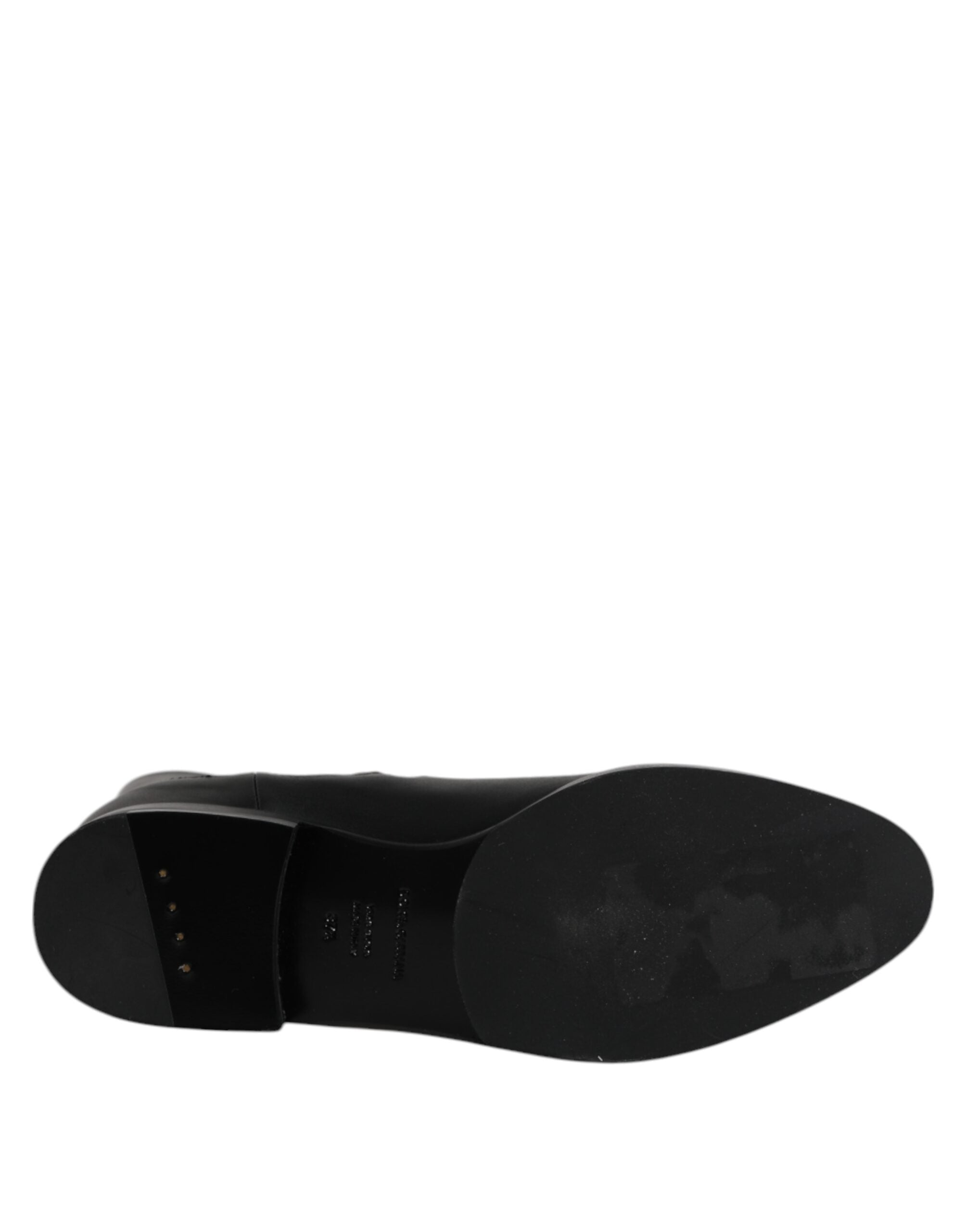 Dolce & Gabbana Black Leather Flats Logo Short Boots Shoes
