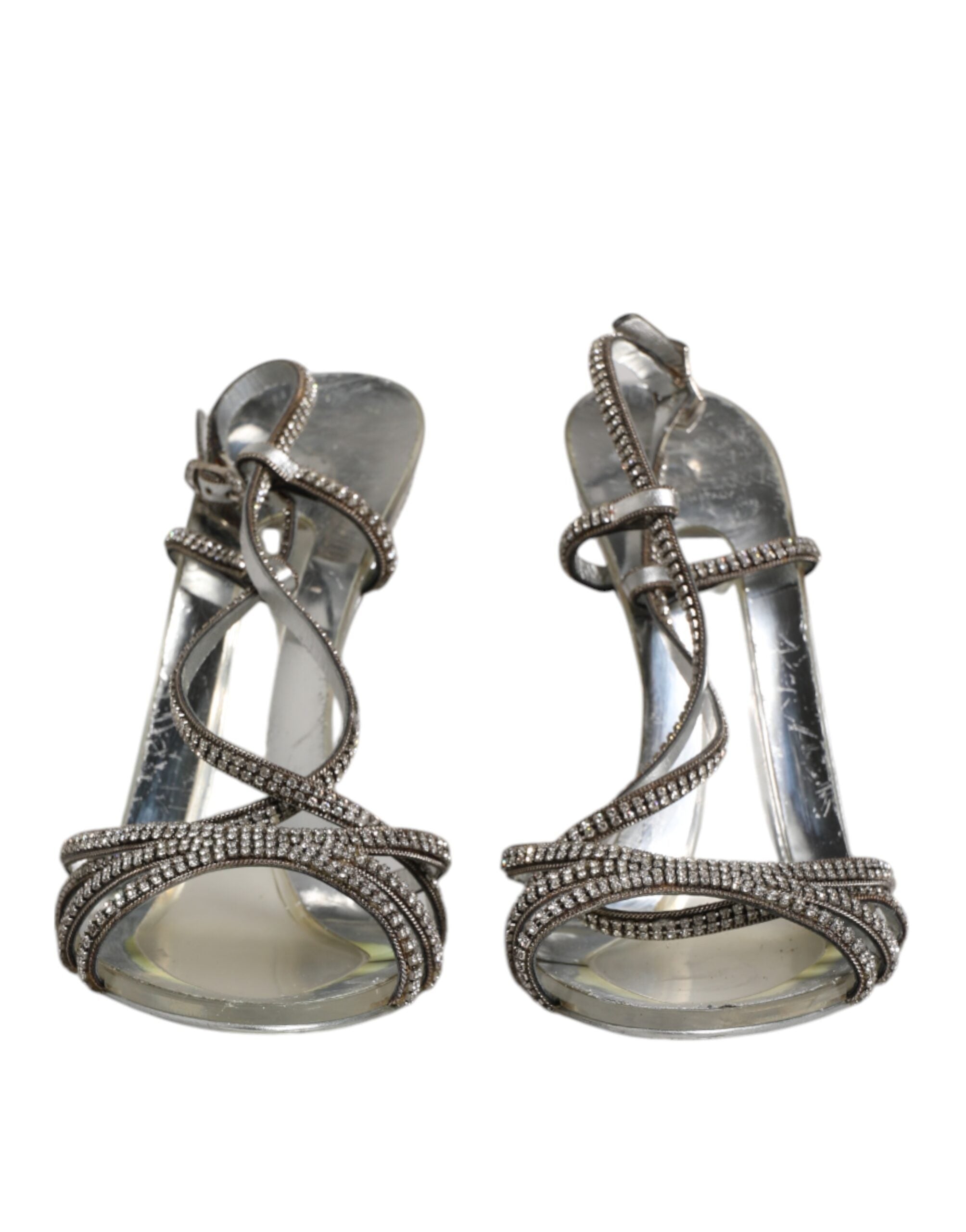 Dolce & Gabbana Silver Strass Ankle Strap Heels Sandals Shoes