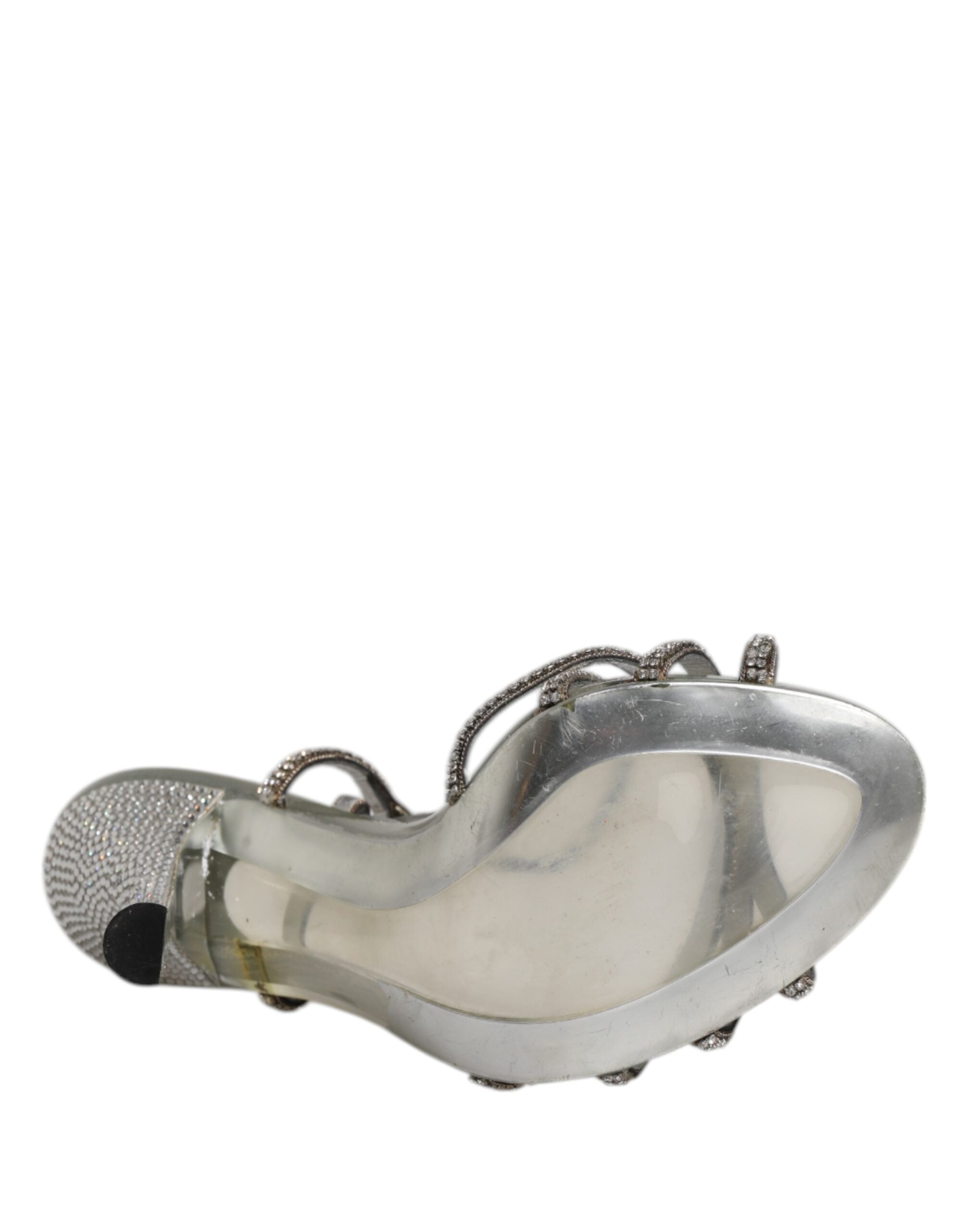 Dolce & Gabbana Silver Strass Ankle Strap Heels Sandals Shoes