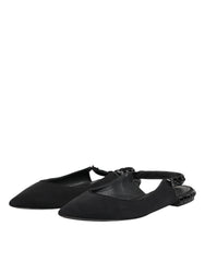 Dolce & Gabbana Black Crystal Charmeuse Slingback Shoes