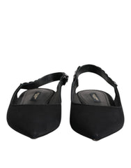 Dolce & Gabbana Black Crystal Charmeuse Slingback Shoes