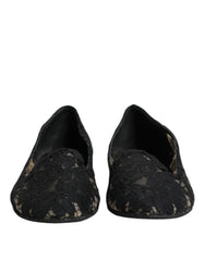 Dolce & Gabbana Black Taormina Lace Slip On Flats Shoes
