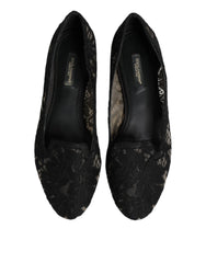 Dolce & Gabbana Black Taormina Lace Slip On Flats Shoes